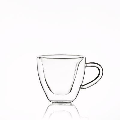 China Sustainable Wall Heart Shaped Double Wall Glass Cup Food Grade Drinking Reusable Coffee Cup for sale