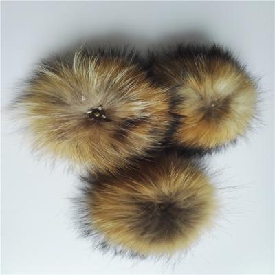 China 12cm real raccoon fur pompom keychain/add faux fur pompom with snap for sale