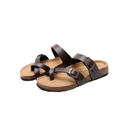 China Ring Toe Style Brown Black Summer Feminine Durable Cork Sole Flat Sandals For Women for sale