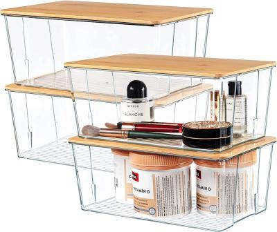 China Modern Transparent Storage Boxes Storage Organizer With Bamboo Lid Ideal For Kitchens, Fridge, Closets for sale