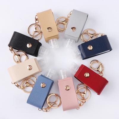 China 2021 Travel Ring Hand Sanitizer Keychain Sanitizer Lightweight Leather Pocket Key Bottle with PU Case Key Chain for sale