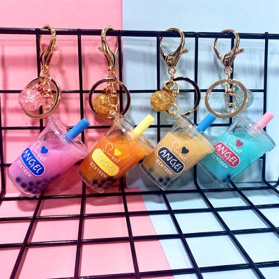 China Advertising Cute Acrylic Tea Gift Milk Boba Liquid Key Chain Wholesale Cute Key Chain For Student Bag Pendent Toy Gift for sale