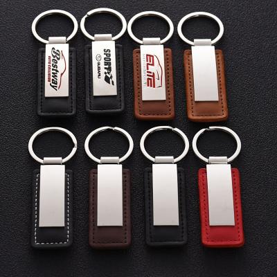 China Promotion Gift Logo Blank Leather Keyring Metal Custom Made Car Promotion PU Leather Key Chain for sale