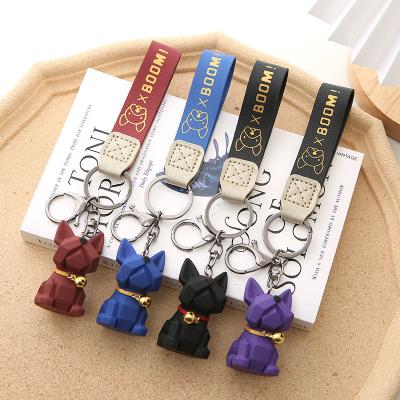 China Advertising Hot Stamped Puppy Rope Pendant Key Ring Wholesale Cute Cartoon Bell Couples Leather Key Chain Gift for sale