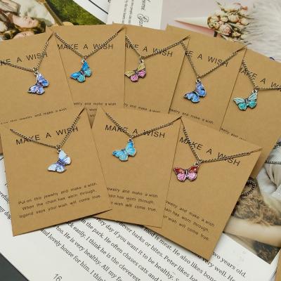 China Trendy Trendy Multiple Colors Oil Butterfly Necklace Thin Chain Colorful Choker Pendant Necklace For Women Jewelry for sale