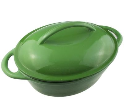 China Stocked Oval Shape Green Enamel Coating Cast Iron Casserole Pot With Lid For Home Kitchen Oven Pot for sale