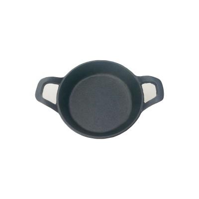 China Sustainable Cast Iron Pan Set Iron Dish Pans Mini Pans And Pots With Two Era Handle for sale