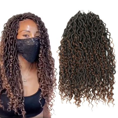 China Low Temperature Flame Retardant And Sweat Resistant Synthetic 18 14 22 Inch Goddess Locs Crochet Hair River Faux Locs Braiding Hair Extension Curly Synthetic Passion Twist Braid Pre Looped for sale