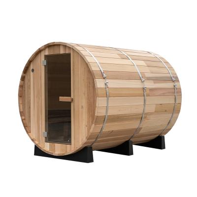 China Canadian Wooden Cedar Barrel Red Sauna Room Computer Control Panel Finlandse Barrel Room Steamer Stool Combination for sale