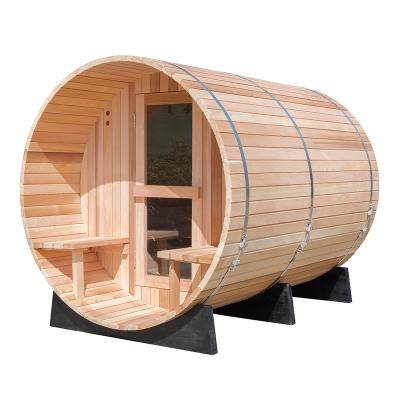 China Modern Home Outdoor Sauna 4 Person Shower Room Cedar Barrel Sauna Outdoor Wood Burning for sale