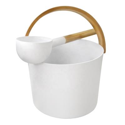 China Modern Wooden Sauna Spa Accessories Aluminum White Bucket And Spoon for sale