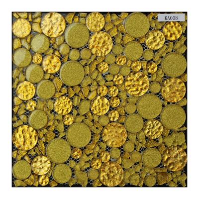 China Wall Glass Shiny Decorative Floor Decoration Bathroom And Kitchen Mosaic Tile Golden Gold Mosaic Slab for sale