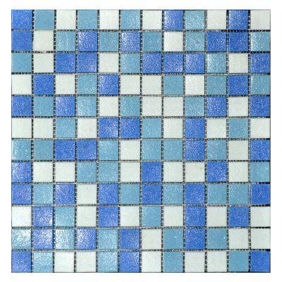 China Cheap Iridescent Glitter Parquet Floor Tile Green Blue Outdoor Crystal Pool Tiles Glass Mosaic For Bathroom Wall for sale