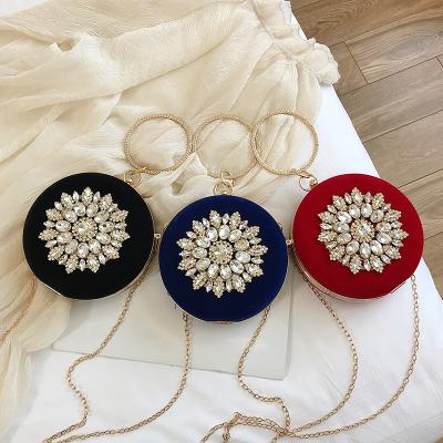 China Other New Diamond Studded Small Round Banquet Chain Velvet Clutch Bags Women Evening Clutch Bag For Woman for sale