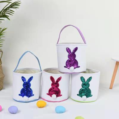 China Handmade Easter Gift Bag Easter Egg Sack Basket Embroidered Sequin Canvas Easter Bunny Gift Bags for sale