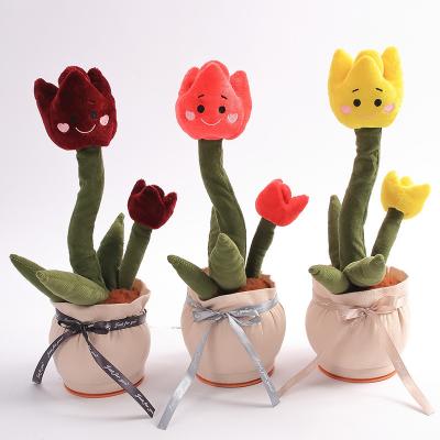 China YIWU Eco-friendly ALLO Colorful Stuffed Dancing Shake Rose Plush Dancing Flower Toy Talking Singing Electric Growing Cactus for sale