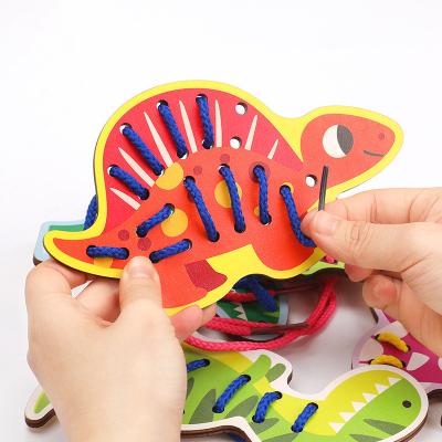 China YIWU Hand-eye Coordination Wooden Animal Threading Dinosaur Early Educational Toys ALLO Eco-friendly Montessori Materials for sale