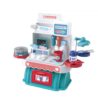 China Indoor Role Play Kids Role Play Dental Doctor Set Pretend Play Tool Kit 32 Pcs Kids Mini Dental Care Desk for sale