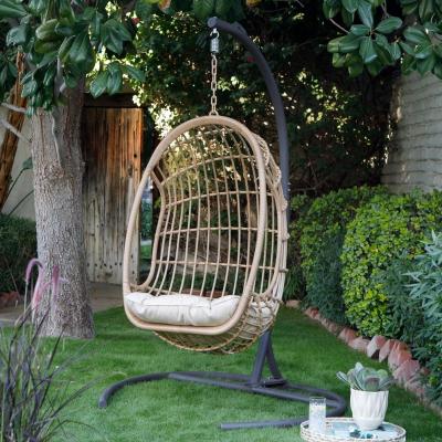 China Thicker Metal Frame Rattan Outdoor Patio Swing Chair Metal Hanging Chair With Stand for sale