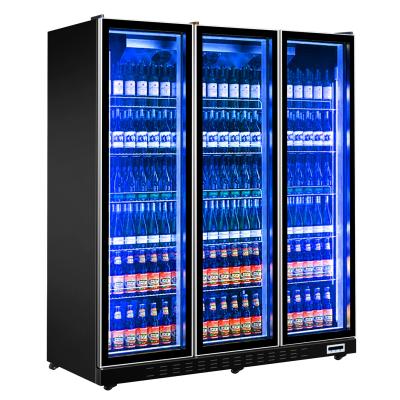 China Single-temperature Household Refrigerator Beer 3 Door Cooler Showcase Vertical Beer Bar Cooler Display Fridge for sale