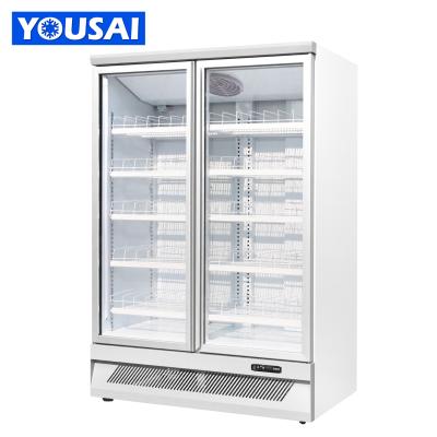 China Single-Temperature Upright Commercial Freezer Beverage Display Refrigerator For Beverages Double Door Glass Display Freezer for sale