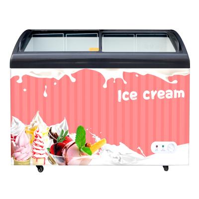 China Mini Supermarket Commercial Single-Temperature Shop Ice Cream Freezer Glass Door Sliding Freezer for sale