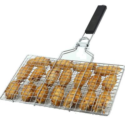 China Dustproof Portable Stainless Steel BBQ Barbecue Grilling Basket For Fish, Vegetables, Steak for sale