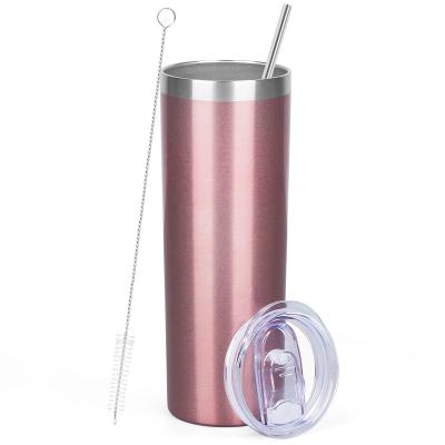 China 20Oz / 600ml Viable Rose Gold Insulated Double Walled Straight Lean Tumbler, Stainless Steel Sublimation Tumbler With Straw. for sale