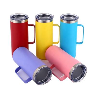 China Viable Wholesale White Sublimation Double Wall Tumbler Powder Coated Lid Stainless Steel 24oz Tumbler Travel Insulated Coffee Mug for sale