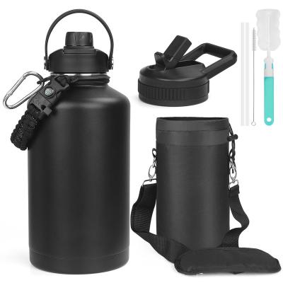 China 64oz Stainless Steel Water Bottle Half Flask Wholesale Insulated Vacuum Wide Mouth 64oz Gallon Vial Sustainable Water Bottle With Straw for sale