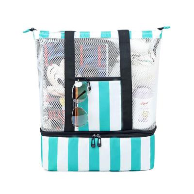 China Waterproof Fashionable Mesh Cooler Bag Tote Beach Zipper Closure Pool Picnic Bag With Cooler for sale