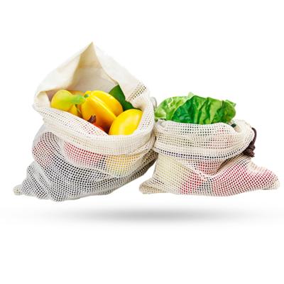 China Who respects the environment; Reusable; Recycled 100% Cotton Mesh Muslin Fabric Washable Grocery Bag Drawstring 2 Packs Mesh Pouch Bag For Storage for sale