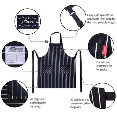 China High Quality Stripe Aprons For Women And Men, Kitchen Chef Apron With 3 Pockets Adjustable Bib Apron For Cooking for sale