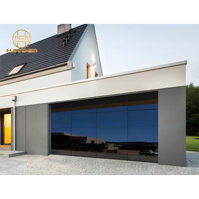 China Customized Aluminum Alloy Automatic Villa Garage Door Frameless Compound Mirror Windproof Glass Door Customized Glass Door for sale