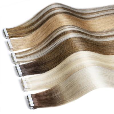 China Straight Tape Russian Brown Quality Pulled Double Raw Virgin Hair Extensions 100human Remy Hair Best 22 Inch Tape Hair Extension for sale