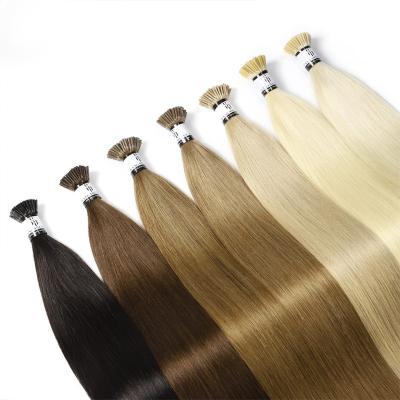 China I tip straight double drawn remy hair extension 100% raw virgin cuticle lined i-tip dark hair russian hair extensions real itip for sale