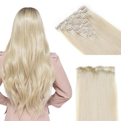 China Straight Seamless Clip In Hair Extension Brazilian Double Weft Virgin Remy 100human Hair 24 Inch Invisible Clip In Hair Extensions for sale