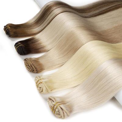 China Straight Seamless Clip In Hair 100% Hair Extension Weft Double 22 24 30 Remy Indian Straight Blonde 8 Inch Clip In Hair Extensions for sale