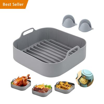 China Reusable Reusable Silicone Airfryer Lining Basket Mat Kitchen Accessories Air Fryer Rectangle Silicone Pot for sale