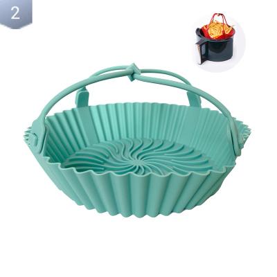 China Food Grade Non Stick Silicone Air Fryer Liners Viable Reusable Pot BPA Free Airfryer Basket With Long Handles for sale