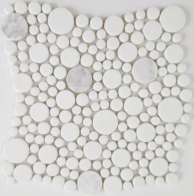 China Wall Glass Penny Round Mosaic Kitchen Bathroom Full Parquet Stone Mosaic Body Stone Mosaic Backsplash for sale