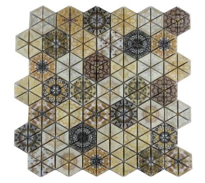 China Home yellow artificial hexagonal stone mosaic marble mosaics stone wall mosaic inkjet printing for sale