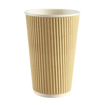 China 100% Eco-friendly 16oz Ripple Wallpaper Disposable Kraft Coffee Cups For Hot Drink for sale