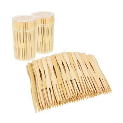 China Cheap disposable bamboo fruit fork eco-friendly plant food forks with plastic holder for sale