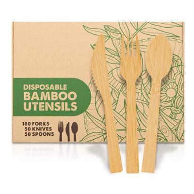 China Wholesale Disposable Biodegradable Bamboo Spoons And Forks Dinnerware Set With OEM for sale