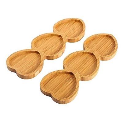 China Wholesale Eco-Friendly Disposable Natural 3 Heart Shaped Portable Camping Bamboo Picnic Dish For Cheese Cocktail Fruit for sale