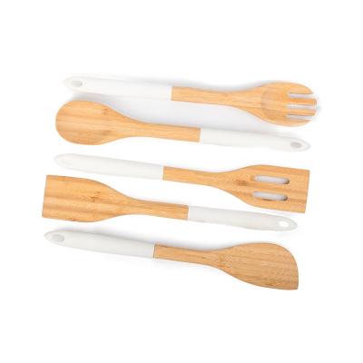 China Sustainable Reusable Bamboo Spatula Spoon Kitchen Tools Silicone Home Frying Cookware Set In China for sale