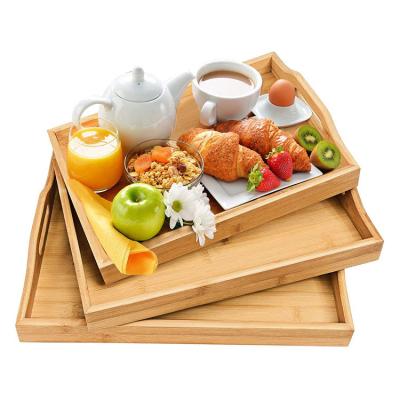 China Biodegradable Bamboo Serving Tray Luxury Modern Bamboo Kitchen Large Rectangular Trays With Handle for sale