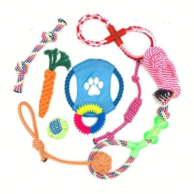 China SJ1015 Creative 10pcs Amazon Viable Hot Pet Set Squeaky Durable Fabric Rope Dog Chew Toys for sale