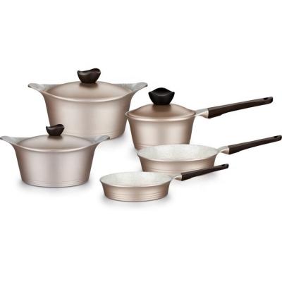 China Metal Aluminum Die-Cast Stock Pot With Aluminum Lids Ceramic Coating Non-Stick Soup Cookware Sets for sale